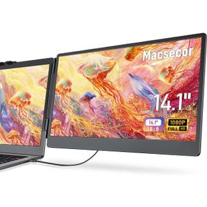 14.1'' Laptop Screen Extender, 1080P FHD IPS Portable Dual Monitor for Laptop, USB C HDMI Plug-Play Monitor Extender for Triple Display for MacOS/Windows, Fits 13-17.3" Laptops