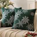 MIULEE Christmas 2 Pack Dark Green Chenille Throw Pillow Covers Soft Pillow Cases with Snowflake Embroidery Morden for Holiday Decoration Sofa Couch Bedroom Home Decor,18x18 Inch