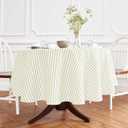 Solino Home Linen Round Tablecloth 70 Inch - Amalfi Stripe, 100% Pure Linen Sage and White Round Tablecloth - Machine Washable Table Cloth for Spring, Summer, Mothers Day