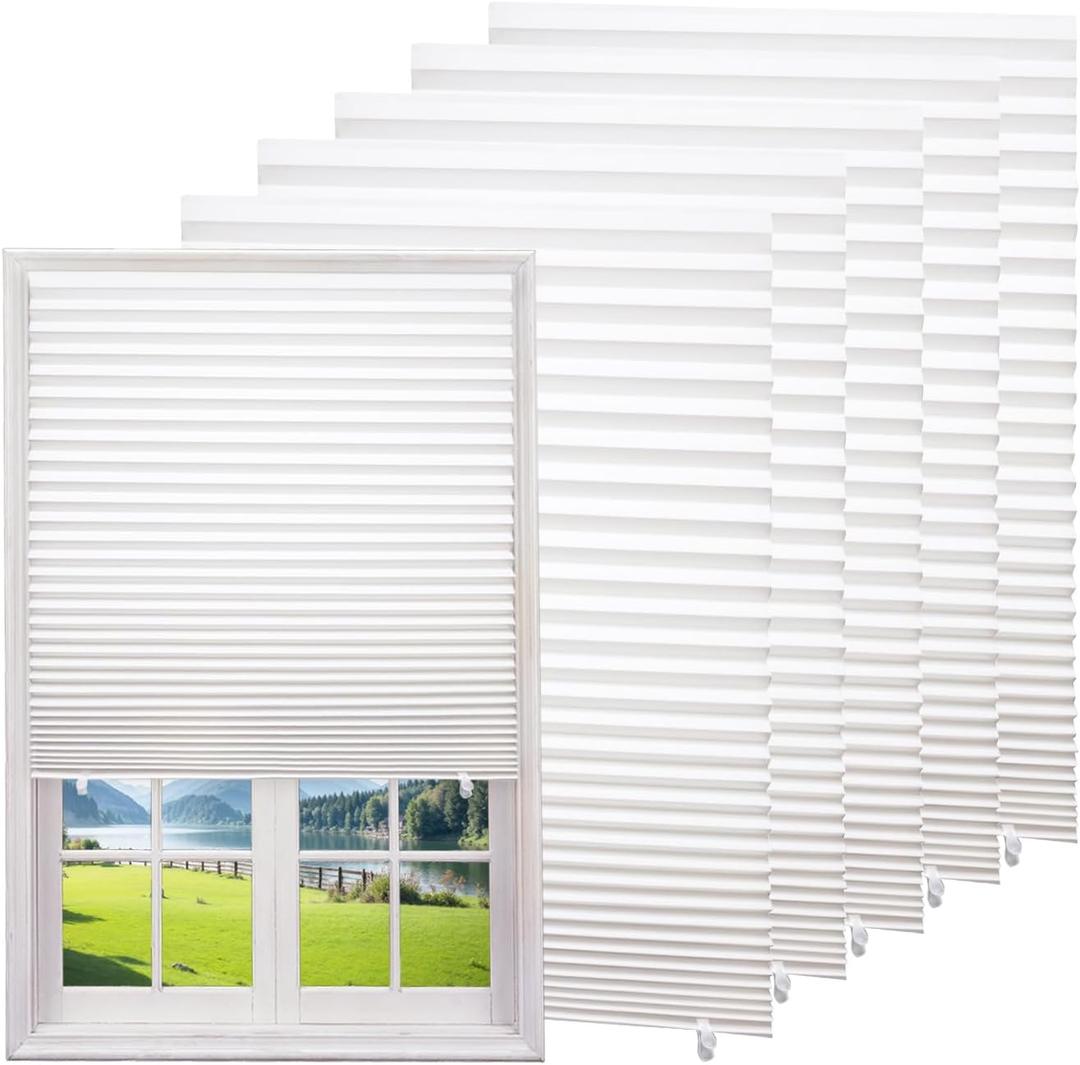Changshade 6-Pack Temporary Light Filtering Paper Blinds for Window, Cut to Size Adhesive Paper Shades, Stick on Pleated Blinds,No Drill Easy Install,36" W x 72" H,White