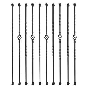 Sidasu 10 Pack Iron Balusters for Staircase Stair Spindles Hollow Single Basket with Double Twist 1/2" Square Metal Stair Balusters with 20 Baluster Swivel Shoes