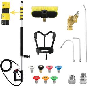 RAYNEL 24FT Telescoping Pressure Washer Wand with Heavy-Duty Lever Lock
Comes with Brush Head,7 Nozzle Tips,2 Hose Adapters and Support Harness