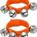 PATIKIL 2pcs Wrist Bells, Jingle Bells Ankle Bells Wrist Bells Bracelet Percussion Instruments Musical Rhythm Band 4 Silver Bells for Party Christmas, Orange
