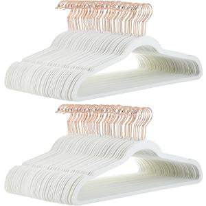 Amazon Basics Slim, Velvet, Non-Slip Suit Clothes Hangers, Ivory/Rose Gold - Pack of 100