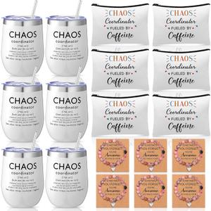 Patelai 24 Pcs Chaos Coordinator Gifts Bulk for Women Thank You Gifts for Women Coworker Mom Teacher Nurses Chaos Coordinator Tumbler Makeup Bag Bracelet Cards for Employee Appreciation