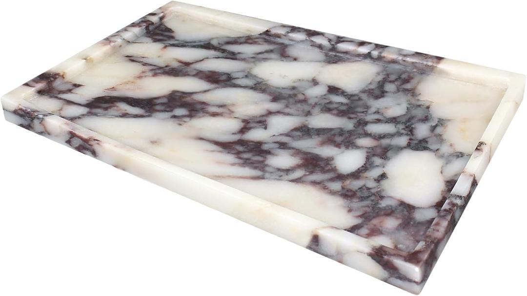 100% Real Luxury Natural Marble Vanity Tray Genuine Calacatta Viola Marble Stone Storage Trays for Home Decor Bathroom Vanity Dresser Kitchen, Non-Resin/Non-Ceramic, 11.7" x 7.8"