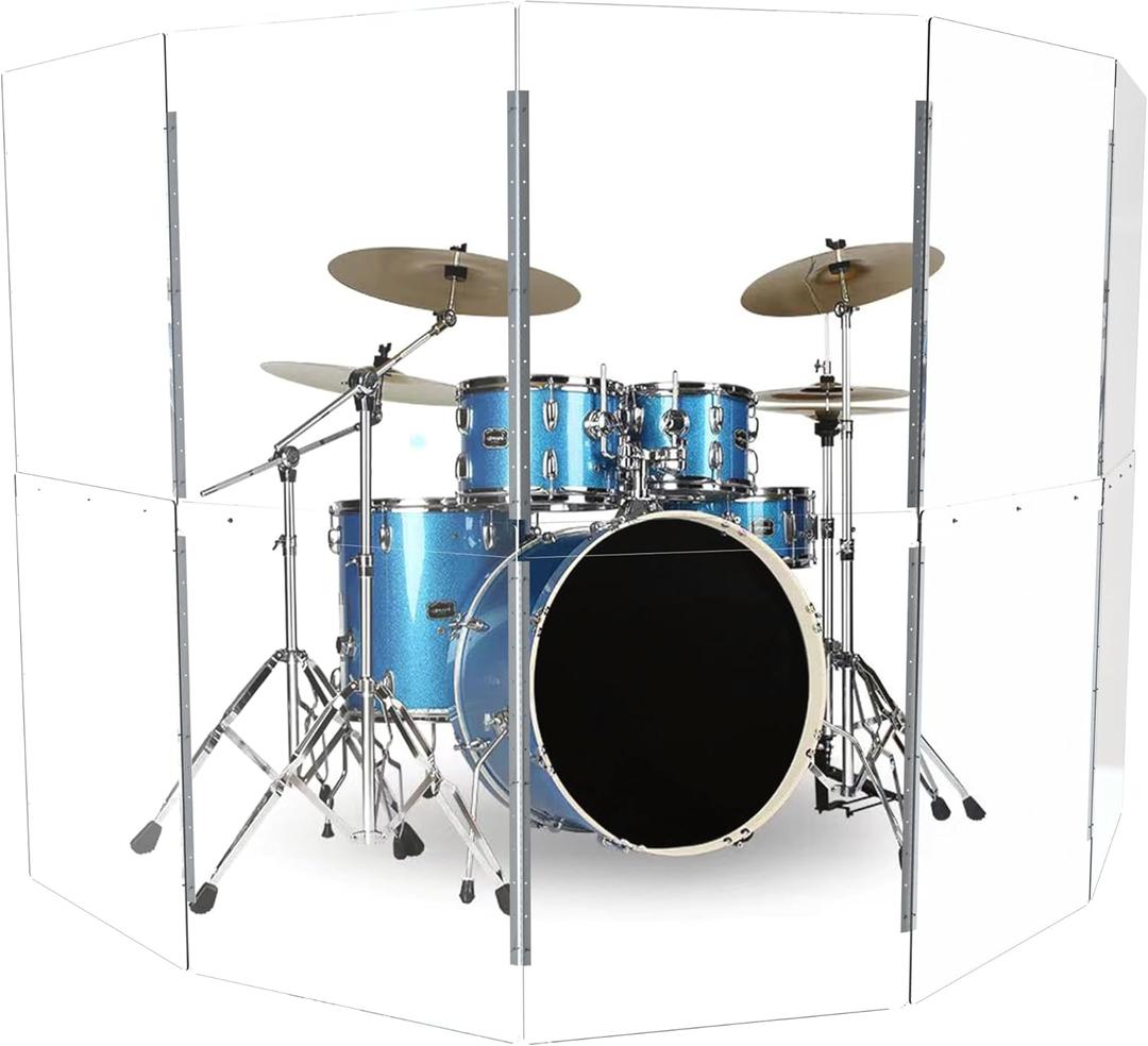 Portable Drum Shield | 5 Panels 2ft x 5ft | Factory-Installed Full-Length Stainless Steel Hinges | Acrylic Drum Sound Barrier | Cage for Church & Home Use (5 Panels)