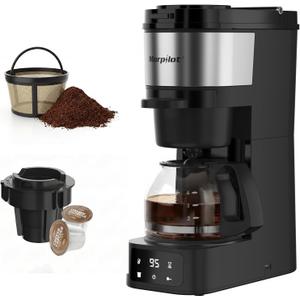 Morpilot 2-Way Coffee Maker, Compatible with K-Cup Pods or Grounds, Compact Drip Coffee Machine with 20oz/600ml Carafe Sizes, 4 Temperature Settings, 60 Min Keep Warm