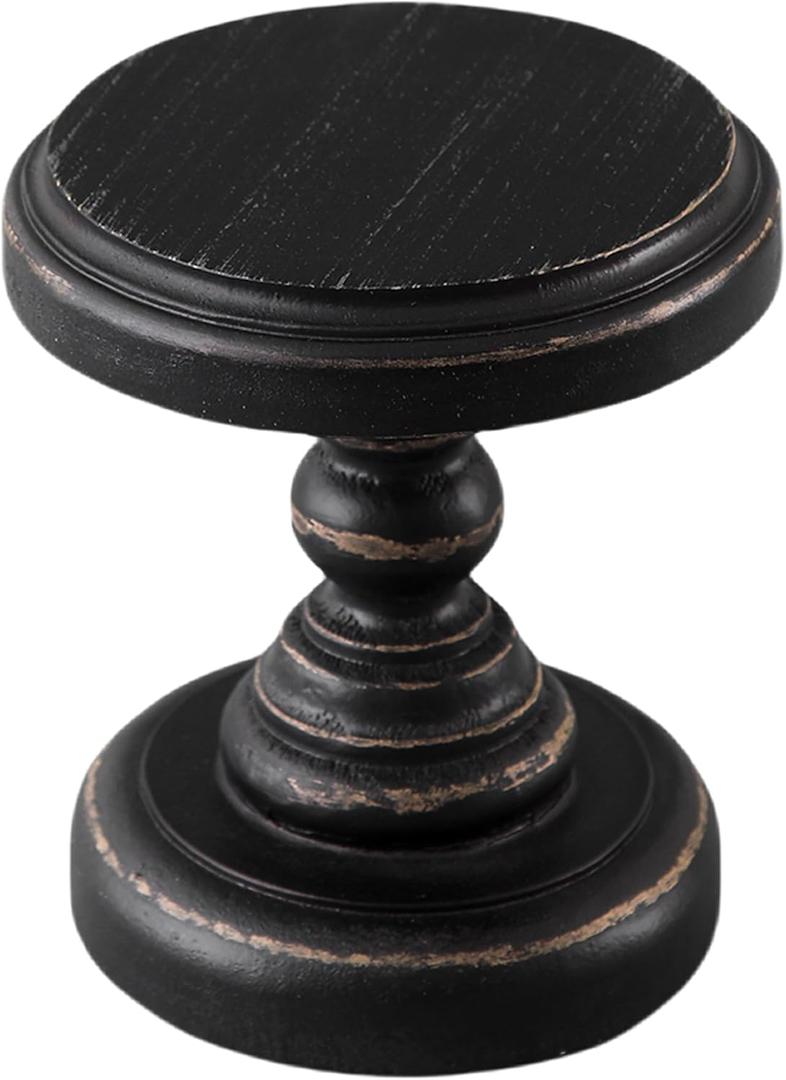 SOFE Black Wood Display Riser, Rustic Small Pedestal Stand/Planter Stands, Tray Holder for Decor, Unique Wooden Base 7 Inches Tall for Mini Items, Candle, Figurine
