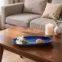 Blue Decorative Bowl 11" Long Oval Ceramic Bowl, Ocean-Inspired Accent Dish for Keys, Jewelry, Candy or Fruit, Modern Blue Decor Tray for Entryway Table, Coffee Table, Kitchen Counter or Home Decor