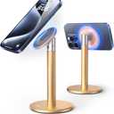 Nulaxy Magnetic Fully Aluminum Phone Stand, 360 Rotating Cell Phone Stand for Desk with Metal Ring, Adjustable Phone Holder Compatible with Phone 17 16 15 14 Pro Max and MagSafe Case, Gold