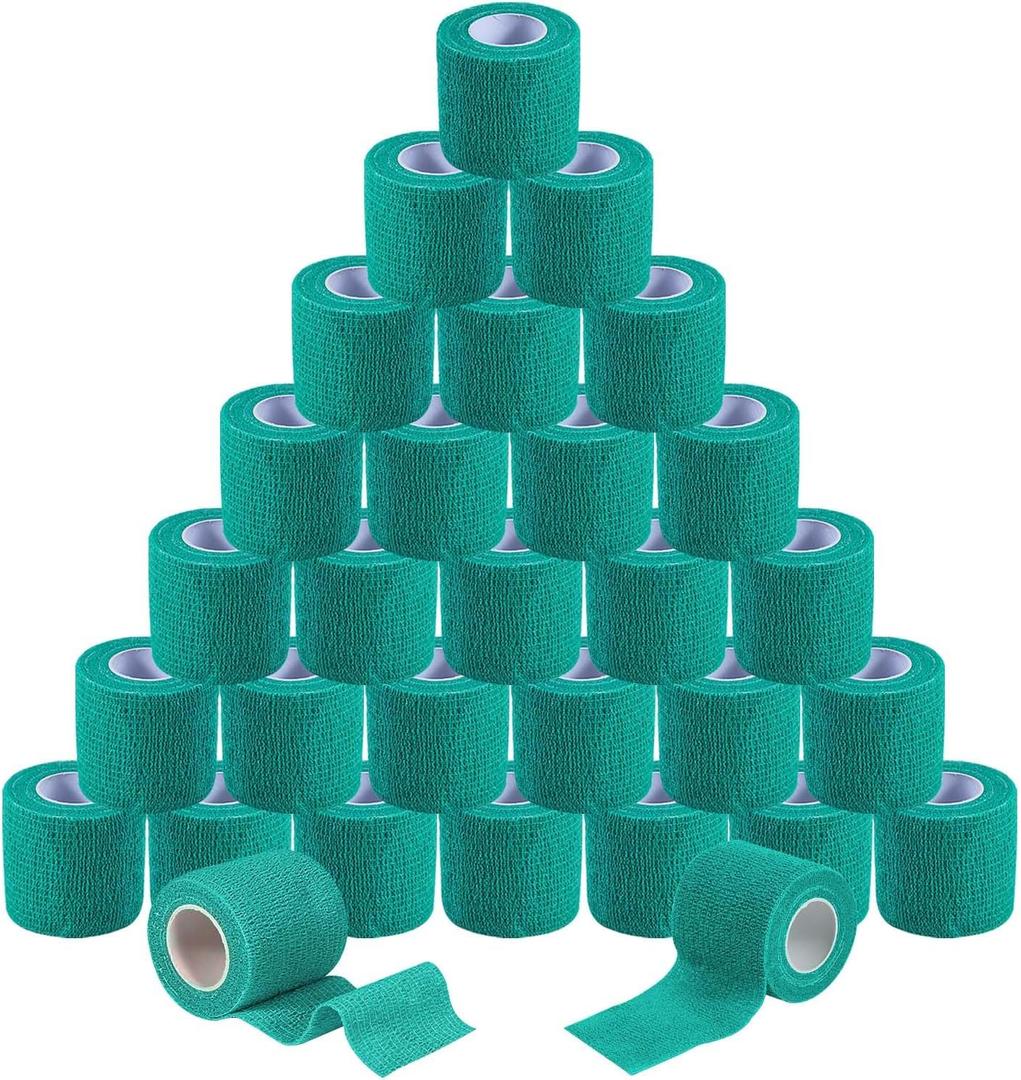 30 Pack 2 Inch x 5 Yards Green Self Adhesive Bandage Breathable Cohesive Bandage Wrap Rolls Elastic Self-Adherent Tape for Stretch Athletic, Sports, Wrist, Ankle