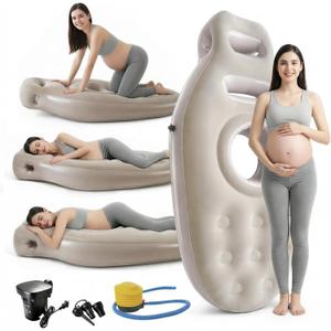 Inflatable Tummy Nest Pregnancy Pillow with Belly Hole, Belly Mattress for Pregnancy Pillow Stomach Sleepers,Maternity Pool Float,Prenatal Massage Pillow,Extra Wide&Tall,All Pregnancy Stages (Brown)