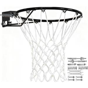 Heavy Duty Replacement Basketball Rim - 18" Solid Steel with Heavy-Duty Net, Pro-Grade Basketball Hoop Rim, Wall-Mount & Hoop Replacement, Double Spring Basketball Hoop Rim & Complete Installation Kit