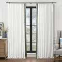 TWOPAGES Customizable Beige White Linen Curtain with Embroidery Trim Tape Decorative Window Curtain for Living Room Bedroom Light Filtering Pinch Pleated Drape, 1 Panel