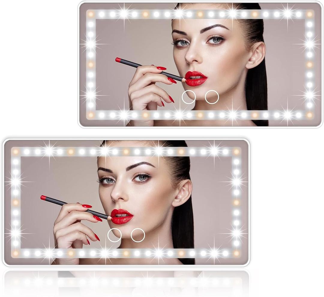 Car Sun Visor Vanity Mirror, 2 Pcs Rechargeable Makeup Mirror with 3 Light Modes & 60 LEDs - Dimmable Clip-on Rear View Sun-Shading Cosmetic Mirrors, Universal for Car SUV Truck (Frosted White)