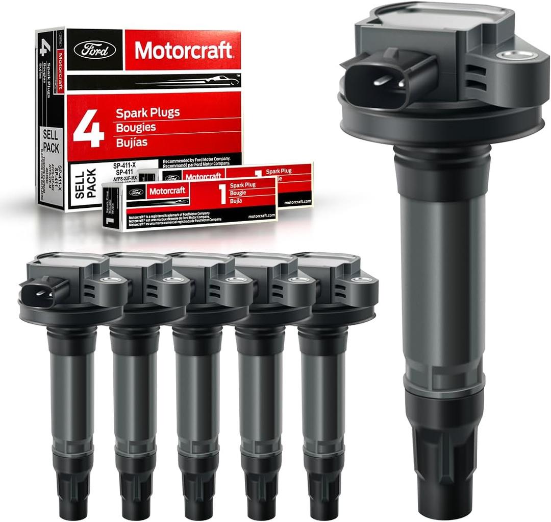 MAS Set of 6 Ignition Coil Pack & 6Pcs Motorcraft Spark Plug SP411 Compatible with 2007-2015 Fusion Lincoln Mazda CX-9 Mercury Edge MKS MKT MKX MKZ 3.5L 3.7L Replacement for UF553 UF595 5C1652