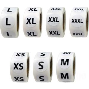 FuraHa 3500 PCS Clothing Size Stickers - 7/8" Round Self-Adhesive Labels for T-Shirts & Retail, 7 Sizes (XS, S, M, L, XL, XXL, XXXL)