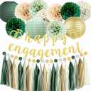 Engagement Party Decoration Set - Happy Banner, Sage Green Tissue Pom Poms, Paper Lanterns, Circle Dot Garland for Couple's Celebration and Bridal Shower