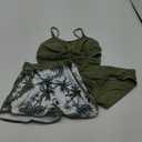 Girls Swimsuit 3 Piece Bathing Suit Criss Cross Bikini Set Girls' Swimwear with Shorts 7-16T (7-8 Years, Green)