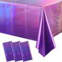 3 Pack Ombre Iridescent Pink and Purple Plastic Tablecloths, Shiny Disposable Laser Rectangle Table Covers Holographic Foil Tablecloth Iridescent Party Decoration Birthday Bridal Wedding, 54x108 Inch