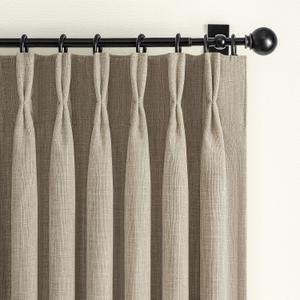 Blackout Pinch Pleated Living Room Curtains 84 Inches Long 2 Panels Set, Memory Trained Oak Taupe Dual Layer Thick Linen Thermal Sound Dampening Neutral Windows Drapes for Dining Room 7 FT Length