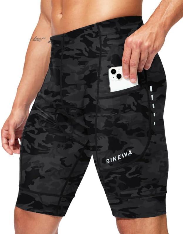 Bikewa Padded Bike Shorts for Men 4D Cycling Road Riding Biking Padding Bicycle Shorts with Phone Pockets (XX-Large, Camo Black)