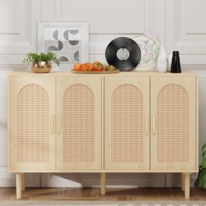 FONTOI Sideboard Cabinet with Rattan Doors, Kitchen BuffetCabinet with Storage, Modern Farmhouse Large Accent-Cabinet Credenza for Entryway Dining Room, Natural (47 x 14 x 30 inch)