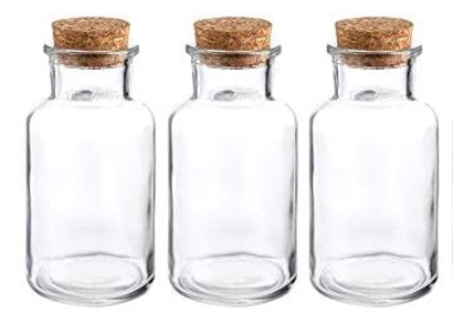 WHOLE HOUSEWARES Glass Favor Jar, Glass Storage Jars with Corks for Wedding and Party (9 Ounce), 3 Pack