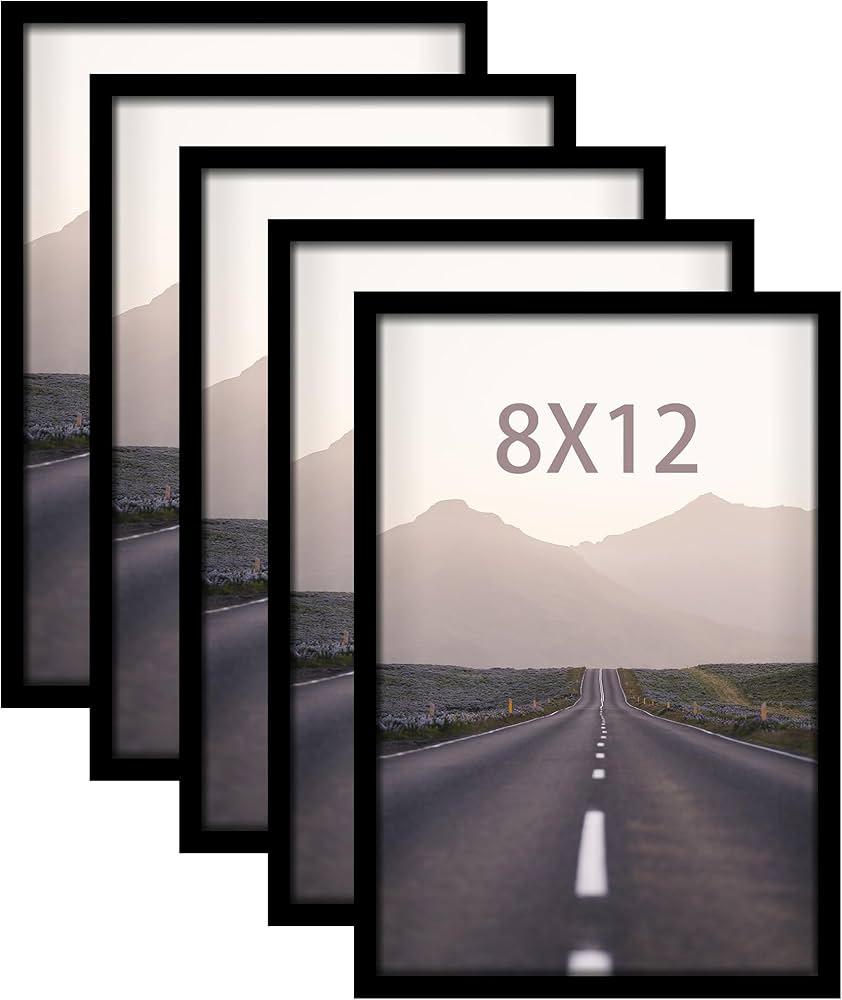 8x12 Picture Photo Frame 12 Pack, Black Poster Frames for Horizontal or Vertical Wall Mounting