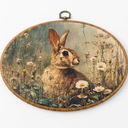 Sviojuce Vintage Bunny Oval Wall Art Decor, Rustic Farmhouse Wildflower Bunny Framed Canvas Prints Wall Artwork, Easter Rabbit Wall Hanging Decor for Bedroom Living Room Decorations, 8.6x11.4 Inch