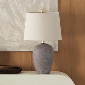 Nourison Home 23" Greyish Brown Earth Tone Rustic Farmhouse Ceramic Table Lamp for Bedroom, Living Room, Dining, Office, with Beige Linen Shade (Single)