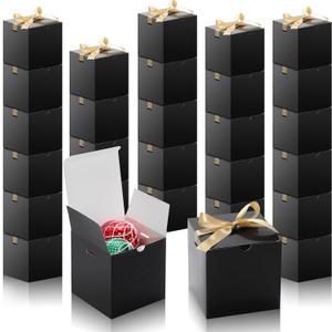 DOYIDE Small Gift Boxes, 60 Pcs 4x4x4 Inch Black Elegant Paper Box with Ribbons, Party Favor Boxes for Candy Cupcake Christmas Wedding Baby Shower Bridesmaids Birthday