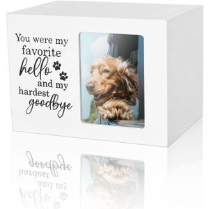 CHONIC Pet Urns for Dogs Ashes, Dog Urns with Photo Frame, Cat Ashes Keepsake Box, Loss of Dog Sympathy Urn, Pet Memorial Gifts, Pet Bereavement Gift, Dog Pass Away Remembrance Gift (White)