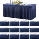 12 Pack Navy Blue Spandex Tablecloth for 6 Foot Rectangle Tables, Wrinkle Free Fitted Table Cloth Cover 6ft Blue Stretchy Tablecloths with Skirt for Parties Weddings Birthday Banquet Baby Shower