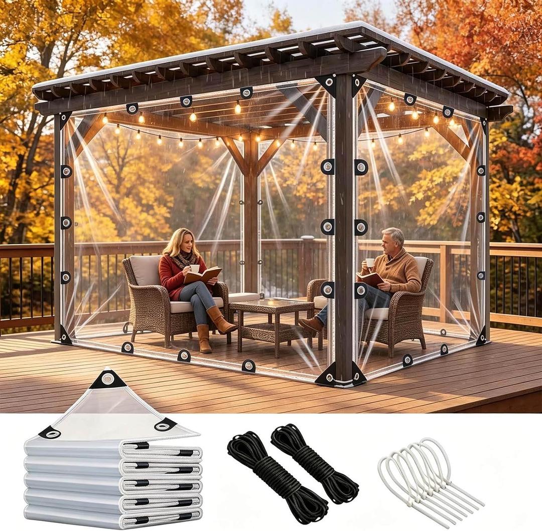 Clear Tarps with Metal Grommets, Heavy Duty Waterproof,14 Mil Vinyl,10×10FT, Clear Tarps-10x10FT