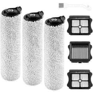 iFloor 3 Replacement Brush Rollers and HEPA Filter Kits Compatible with Tineco iFloor 3 and Floor One S3 Cordless Wet Dry Vacuum Cleaner Replacement Parts,3 Brush Rollers & 3 Filters