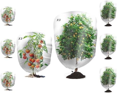 6Pcs Garden Netting Bags with Drawstring Plant Mesh Cover, 2 Size Netting Cover Garden Plant Barrier Netting Protection Bags for Tomato Vegetables Flower Tree Fruit, 3.9 x 5.9ft+3.1x 3.61ft 2 Packs