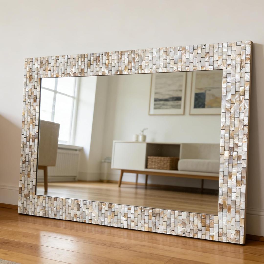 Chende 47"x32" Rectangular Wall Mirror Decor with Coast Mosaic Capiz Shell