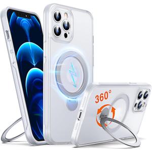 Chicfun 360 O-Ring MagStander for iPhone 12 Pro Max Case with Magnetic Kickstand Ring Holder [Compatible with MagSafe][360Rotate Stand][Military Shockproof] iPhone 12 Pro Max Phone Cover Matte Clear