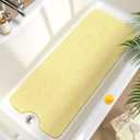 HITSLAM Non Slip Bathtub Mat 40 x 16 Inch, Extra Long Bath Mat for Tub, Soft PVC Loofah Shower Floor Mat with Drain, Quick Drying Bathroom Tub Mat for Wet Area, Without Suction Cup, Beige