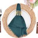 3 x Fall Thanksgiving Rustic Cloth Napkins 16.5x16.5 Inches Handmade Cotton Linen Napkins with Fringe Boho Washable Dinner Napkins in Bulk for Wedding Party Table Decor Set of 4 Emerald Green