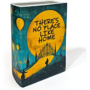 LIFFY Book Vase for Flowers, Ceramic Flower Vase Bookshelf Decor, Unique Book Shape Decration Vase Bookend Gift for Book Lovers(Teal Blue, Wizard of Oz)