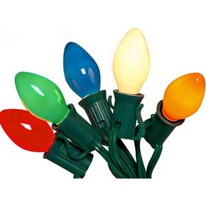 25Ft Multicolor Chritsmas Lights Outdoor, C7 5W Vintage String Lights with 27 Colorful Ceramic Incandescent Bulbs, Hanging Patio Lights for Porch Roofline Christmas Tree Garden Pathway Indoor Decor