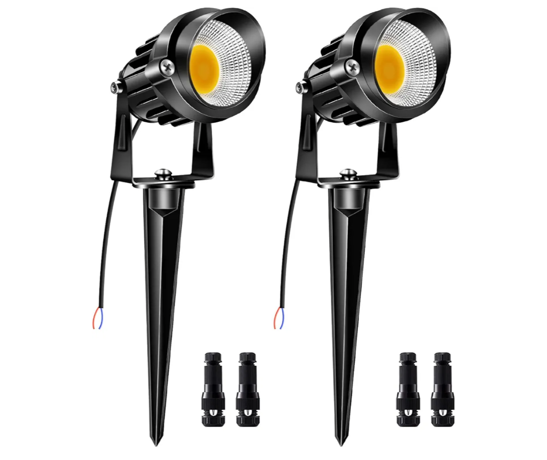 9W Low Voltage Landspcape Lights With Connectors 12V AC/DC LED Landspcape Lighting Outdoor Waterproof Spotlights 900LM Warm White Garden Decorative Uplight for Pathway,Patio,Yard Lights(2Pack)