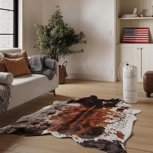 Faux Cowhide Rug 4'3"x5'7" - Brown Cow Print Rug, Washable, Non-Shedding