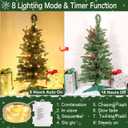 3 Ft Green Christmas Tree with Lights, Timer 8 Modes DIY 50 Warm White Lights Battery Operated Small Artifical Full Xmas Tree Pine Needles Cones Red Berry for Tabletop Home Indoor Holiday Party Decor