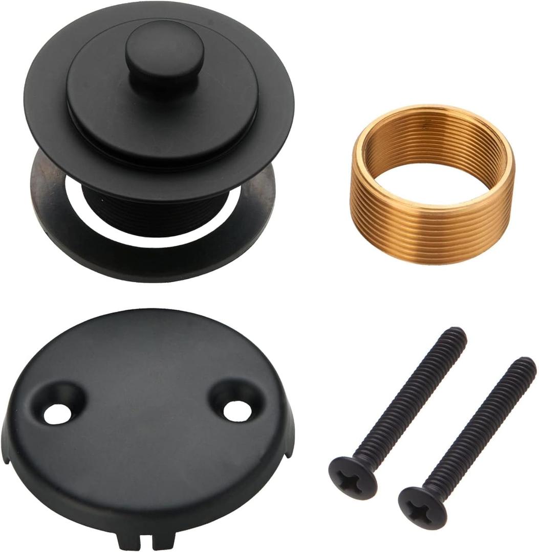 Black Bathtub Tub Drain Conversion Kit Assembly, Wellup Lift and Turn Twist Tub Drain Trim Kit with Two-Hole Overflow Faceplate, Matte Black