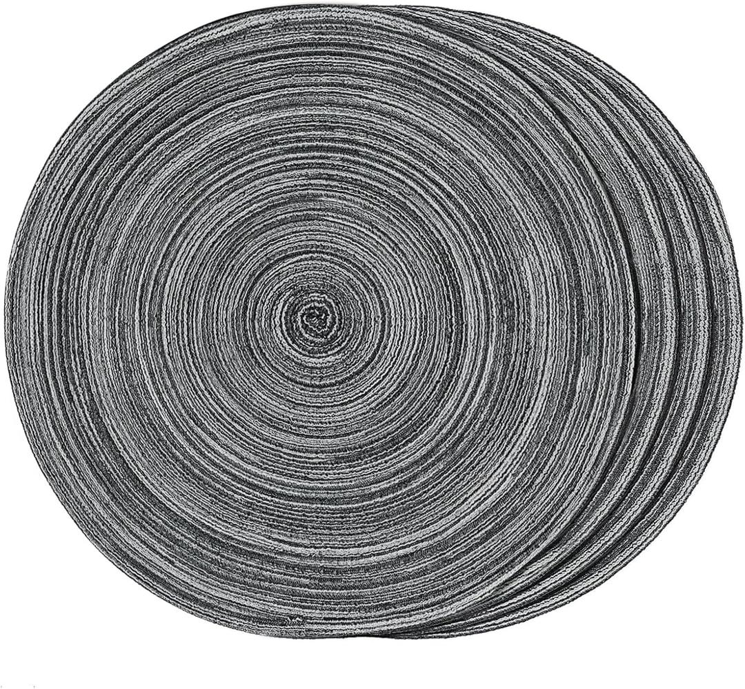 FunWheat Round Braided Placemats Set of 4 Place mats for Dining Tables Woven Heat Resistant Table Mats 15 inch(Grey,4pcs)