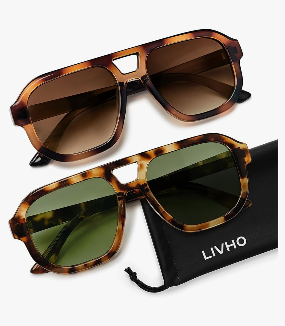 livho Trendy Polarized Square Aviator Sunglasses Women Men Square Eyewear Frame, Retro Sun Glasses for Women Men 2025 Shades